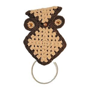 Vintage Macrame Crochet Owl Brown Beige Wall Hanging  BOHO Handmade 70’s Retro